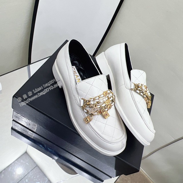 Chanel小羊皮休閒皮鞋單鞋 香奈兒22新款高版本鏈條樂福鞋 dx3169